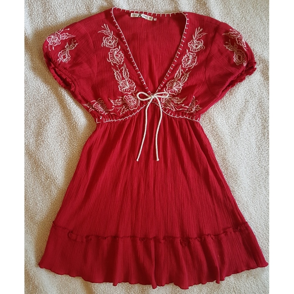 Red V-Neck Tunic Style Top